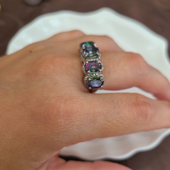 Vintage Boho Sterling Silver Mystic Topaz Rainbow Topaz Cocktail Statement Ring - Picture 9 of 10